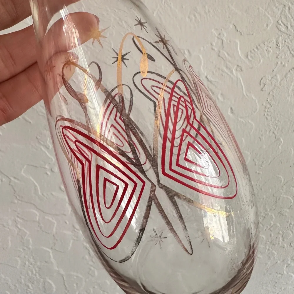 Vintage Vase Set‎ (2) Glass Floral Butterfly Clear Cottagecore Countrycore